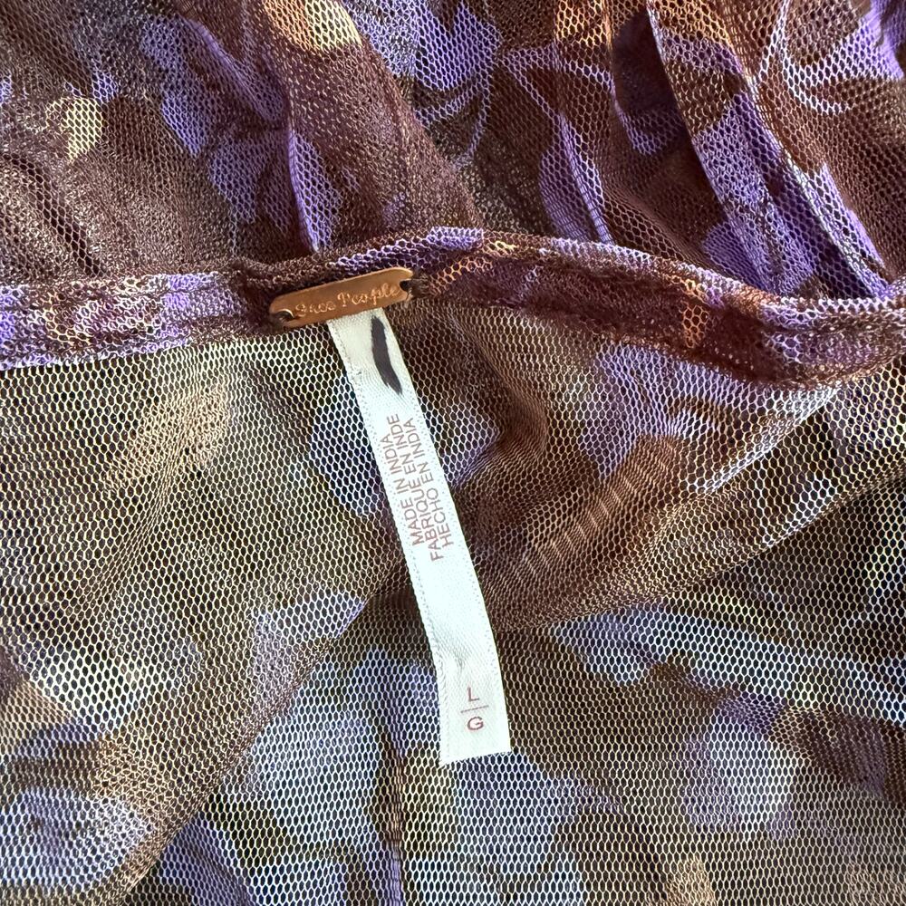 Free People tunic top floral lace sheer ruffled boho mesh top Large - Picture 7 of 8